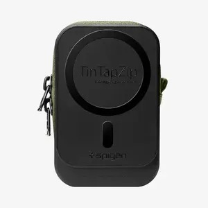 Spigen Tintap Zip Mag Fit — pārnēsājams organizators no neilona, melns/olīvkrāsas, rāvējslēdzējs