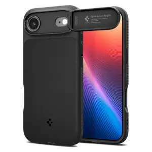 Vāciņš Spigen Optik Armor (MagFit) priekš iPhone Air, melns, metāls un TPU, paredzēts 6.5" ekrānam, ar galda statīvu
