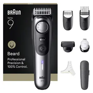 Триммер для бороды BRAUN BeardTrimmer 9 80789785, 20 позиций, 0,5–20 мм, от сети/аккум., Wet & Dry, серый