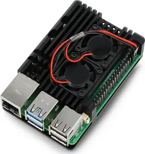 Alumīnija korpuss JustPi priekš Raspberry Pi 5 ar diviem ventilatoriem, melns