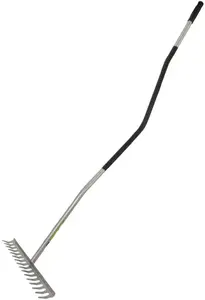 Грабли AWTools AWTOOLS GRABIE OPRAWIONE TRZON GIĘTY 16‑зубые, выгнутая стержневая рукоять, металлическая головка