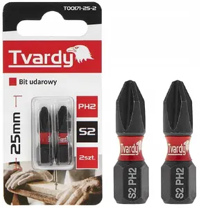 Screwdriver Bit Tvardy PH2 25 mm S2 — Phillips PH2, length 25 mm, S2 steel