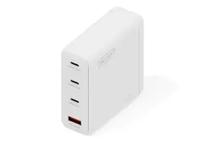 DIGITUS USB GaN Charger 140W — 3× USB‑C, 1× USB‑A, 100–240V, white
