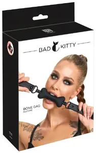 Кляп «Косточка» Bad Kitty – силиконовый 12 см, ширина 2,5–4,5 см, ремешок из PU, металлическая пряжка