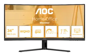AOC CU34B3E izliekts datora monitors 34 collas Wide Quad HD VA LED melns 3440 x 1440 pikseļi 120 Hz HDMI DisplayPort