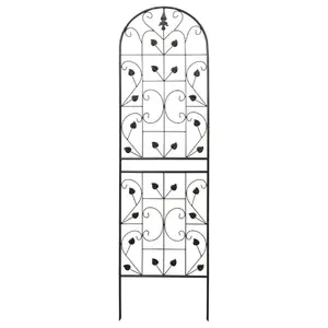 Decorative metal trellis BESK 50x180 cm, black, arched top with leaf ornaments