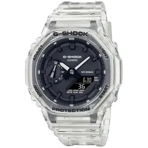 Rokas pulkstenis G-SHOCK GA-2100SKE-7AER — oglekļa/epoksīda korpuss, caurspīdīgs, 45.4×48.5×11.8 mm, 3 gadu baterija