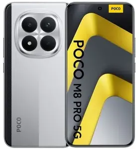 Smartphone POCO M8 Pro 5G — POCO brand, 8 GB RAM, 256 GB storage, silver