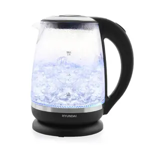 Elektriskais tējkanna Hyundai VK745 — 2 l, 2200 W, stikla korpuss, nerūsējošais tērauds, bezvadu