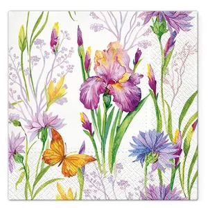 Paper napkins Paw Decor Collection SALVETES 33x33 cm Iris with Butterfly, 100% recycled