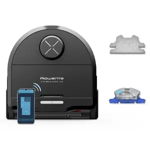 Robot vacuum Rowenta X‑Plorer RR9465WH — bagless D-shape, 0.35 L dust bin, 120 min runtime, Li‑Ion, 97×325×335 mm, black