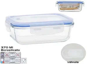 Стеклянный ланч-бокс Gerimport KITCHEN&GO 370 мл боросиликатный, прямоугольный 5,5 x 15,5 x 11,5 см с крышкой и клапаном