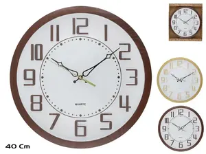 Sienas pulkstenis Decorlife 40 cm koka efekts, 40×40×3 cm, 2 veidi