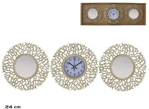Набор: настенные часы с 2 зеркалами Decorlife 24 см, модель 8445393379081, размер 24×24×3 см