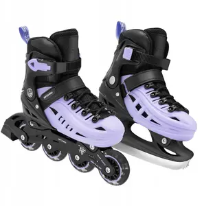 Inline/ice convertible roller skates SPOKEY 4ONE adjustable size 39–43 purple with replaceable chassis