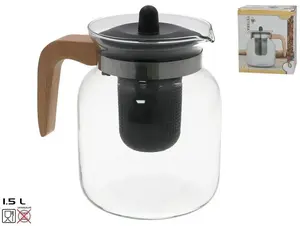 Stikla tējkanna Lumarko 1,5 l ar koka rokturi, 17,5×17×12 cm