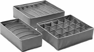 Drawer organizers Aptel AG126G, set of 3 grey inserts for kitchen and home drawers