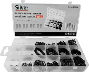 External Circlip Rings Silver set, 300 pcs — Silver (MPN 10538)