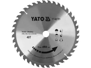 Дисковая пила YATO YT-60791 — диаметр 315 мм, 40 зубьев, посадочное 30 мм