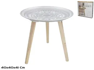 Koka blakusgaldiņš Decorlife 40 x 41 cm, sudrabotas krāsas
