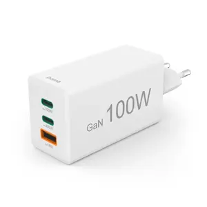 Портативный зарядный блок HAMA 100W GaN с 2× USB-C и 1× USB-A (PD) для ноутбуков и устройств