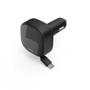 Автомобильное зарядное HAMA GaN 30W PD/QC со втягивающимся кабелем, 2× USB-C, белое