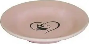 Керамическая миска для кота Yarro International 15,5×3 см с рисунком сердечки, розовая