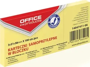 Sticky Notes Office Products 38 x 51 mm yellow pads, 3 x 100 sheets