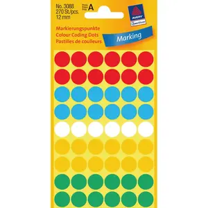Paper Colour Coding Dots stickers, avery zweckform 1.2 cm diameter, 270 pcs, assorted colours
