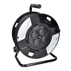 Solight PB34 cord reel with 4 AC outlets, 50 m cable, black