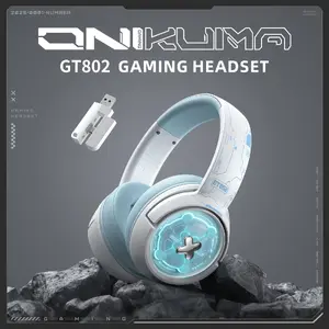 Onikuma GT802 spēļu austiņas, pilna izmēra, vadu un bezvadu, Bluetooth, baltas