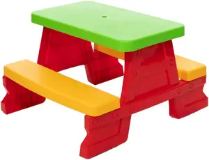 Children's Outdoor Table Set Kadax 27141 — red table with attached benches for kids