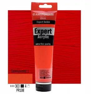 Akrila krāsa tūbiņā Amsterdam Expert Series — Cadmium Red Light 303, mākslinieku klase, 20–60 ml