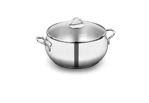 Casserole pot Korkmaz Tombik 26 cm 7.1 L with tempered glass lid, stainless steel, induction-compatible
