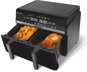 Gaisa fritieris Daewoo DAF 2X1100 LRB — divkāršs karstā gaisa bloks 1100 W + 1100 W, LED displejs, 5 L + 5 L tilpums