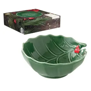 Porcelāna bļoda EASY LIFE HOLLY&BERRIES zaļa D14 cm