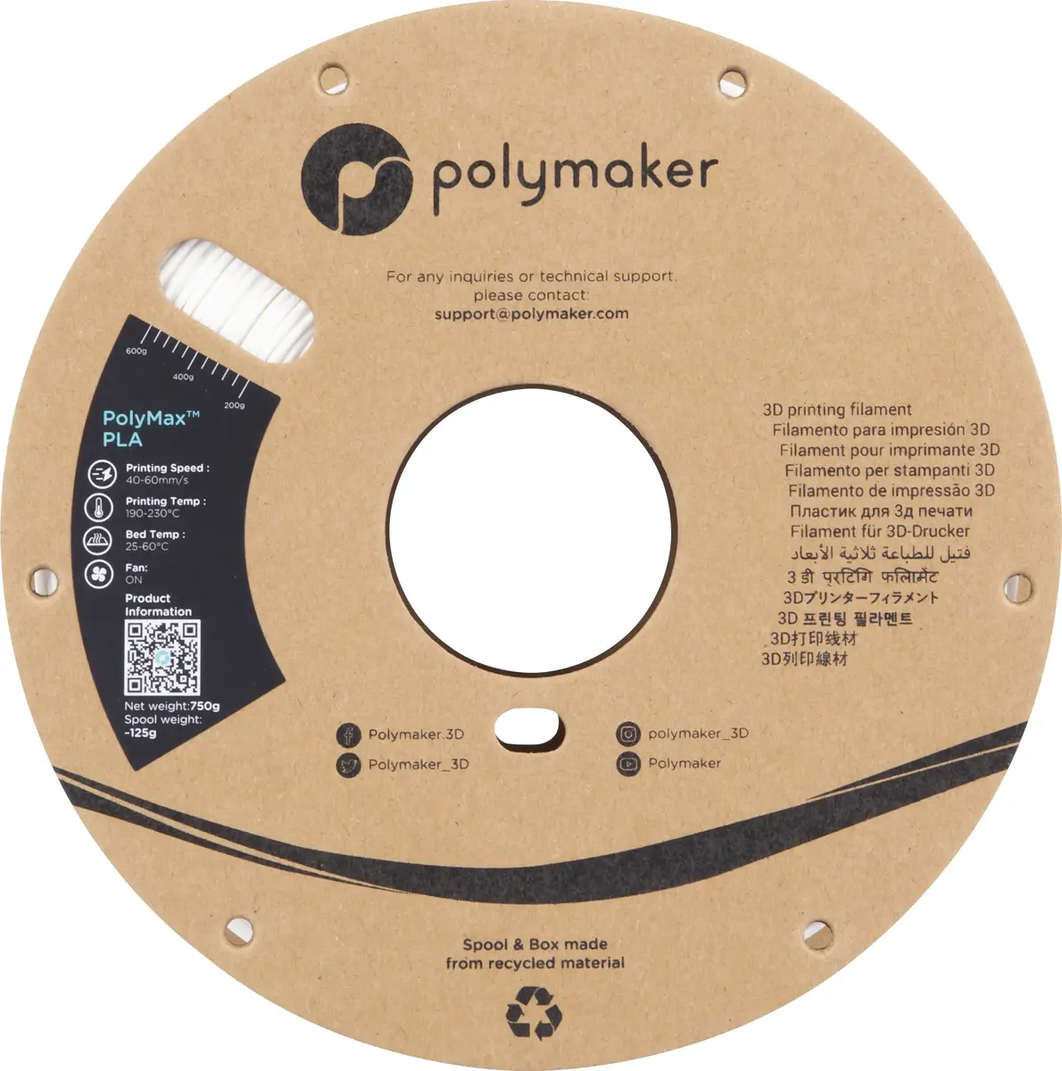 Polymaker PLA 1,75 mm 750 g balts filaments Photo 2