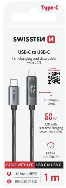 SWISSTEN кабель USB-C — USB-C LCD 60W 1 м Photo 3