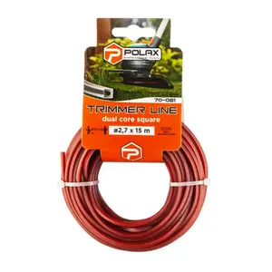 Trimmera aukla Polax Square with Cord 2.7 mm x 15 m — pastiprināta kvadrātveida aukla ar vadu