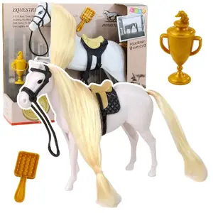 Figure horse with long mane LEANToys model 24533 white — saddle, brush and cup accessories