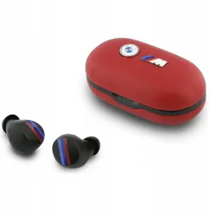 Bezvadu Bluetooth TWS austiņas BMW M ar metāla logotipu, ENC, sarkanas