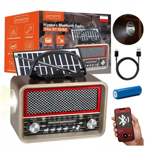 Portable Retro FM Radio with Bluetooth, Solar Charging, Battery Power, USB-C, Antenna
