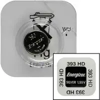 Poga/monētas baterija Energizer 393 — sudraba oksīda 1.55 V, 7.9×5.4 mm
