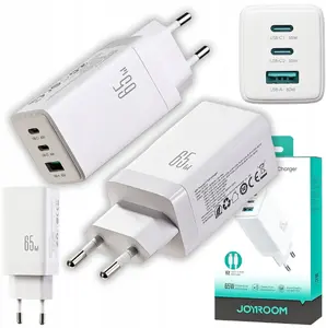 Зарядное устройство Joyroom JR-TG10 65W GaN 2x USB-C + USB-A с кабелем USB-C—USB-C 100W 1,2 м — белое