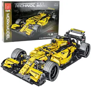 Construction Blocks Racing Car R.S.18 Yellow 1:10 scale by LEANToys, 1093 pieces