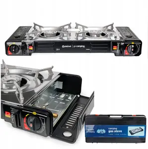 Camping cooking stove 2-burner GENWAY PCKW255 — portable two-burner gas stove, black
