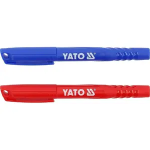 Marķieru komplekts YATO YT-69301 — 2 gab. tehniskie marķieri, zils un sarkans, spirta tinte, akrila galu, PP korpuss, ātri žūstoši, ar saspraudi