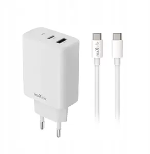 Lādētājs TelForceOne Maxlife MXTC-10-20AC 20W 1x USB-C PD 1x USB balts ar USB-C–USB-C kabeli