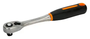 BAHCO 3/8" Slim Head Reversible Ratchet 72 Teeth, 5° Action Angle, 205 mm