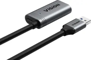 Кабель‑удлинитель USB A–A VISION TC 5MUSB3.0EXT+ 5 м, USB 3.2 Gen 1 (3.1 Gen 1), чёрно‑серебристый